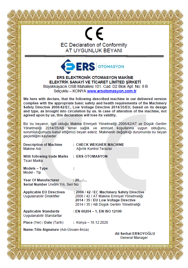ERS CE Certificate